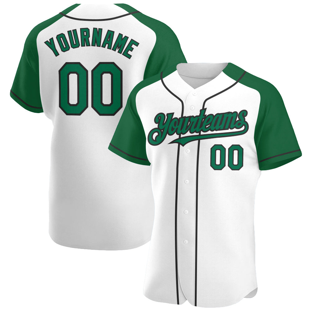 Custom White Kelly Green-Black Authentic Raglan Sleeves Baseball Jersey - Sky-Custom