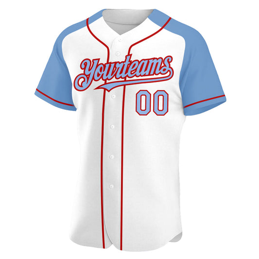 Custom White Light Blue-Red Authentic Raglan Sleeves Baseball Jersey - Sky-Custom