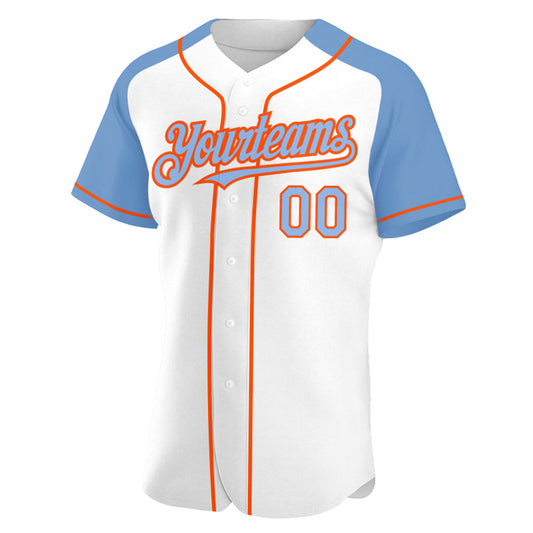 Custom White Light Blue-Orange Authentic Raglan Sleeves Baseball Jersey - Sky-Custom
