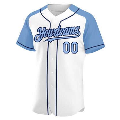 Custom White Light Blue-Navy Authentic Raglan Sleeves Baseball Jersey - Sky-Custom