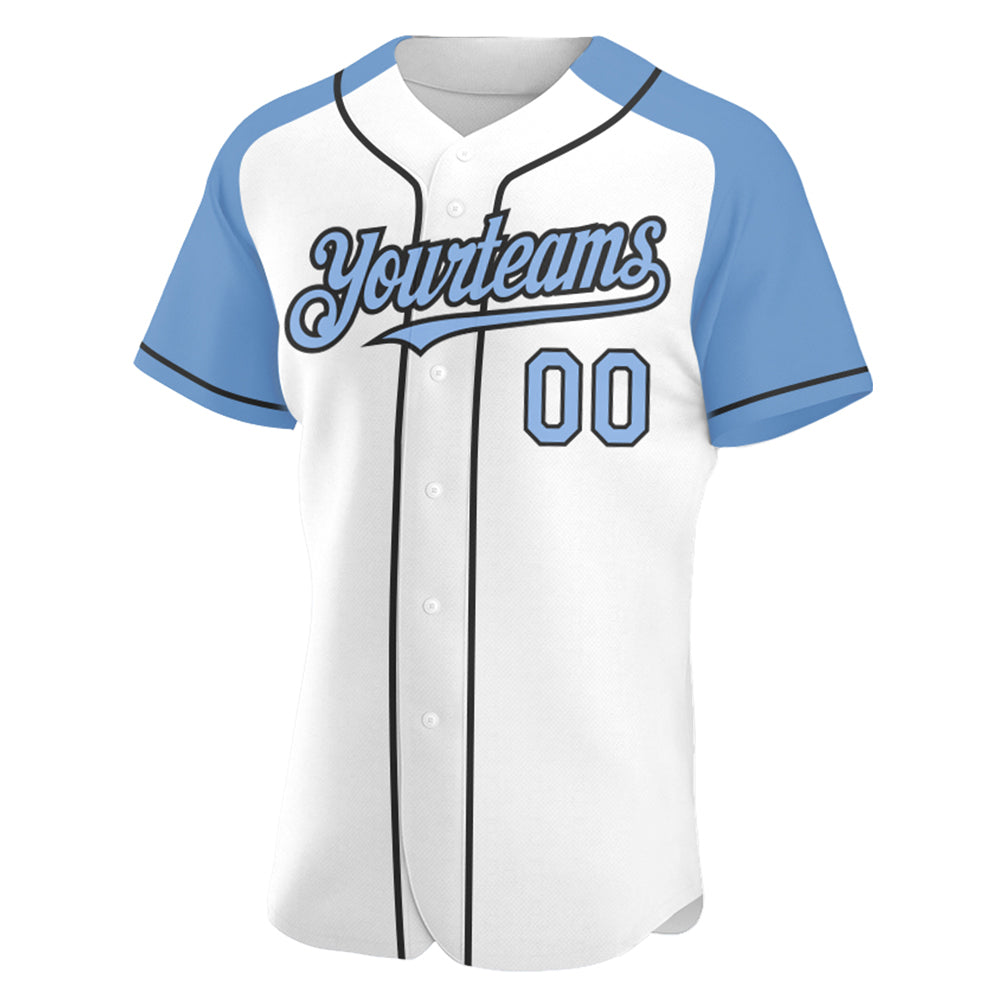 Custom White Light Blue-Black Authentic Raglan Sleeves Baseball Jersey - Sky-Custom
