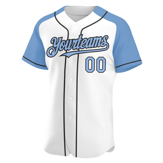 Custom White Light Blue-Black Authentic Raglan Sleeves Baseball Jersey - Sky-Custom