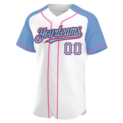 Custom White Light Blue Black-Pink Authentic Raglan Sleeves Baseball Jersey - Sky-Custom