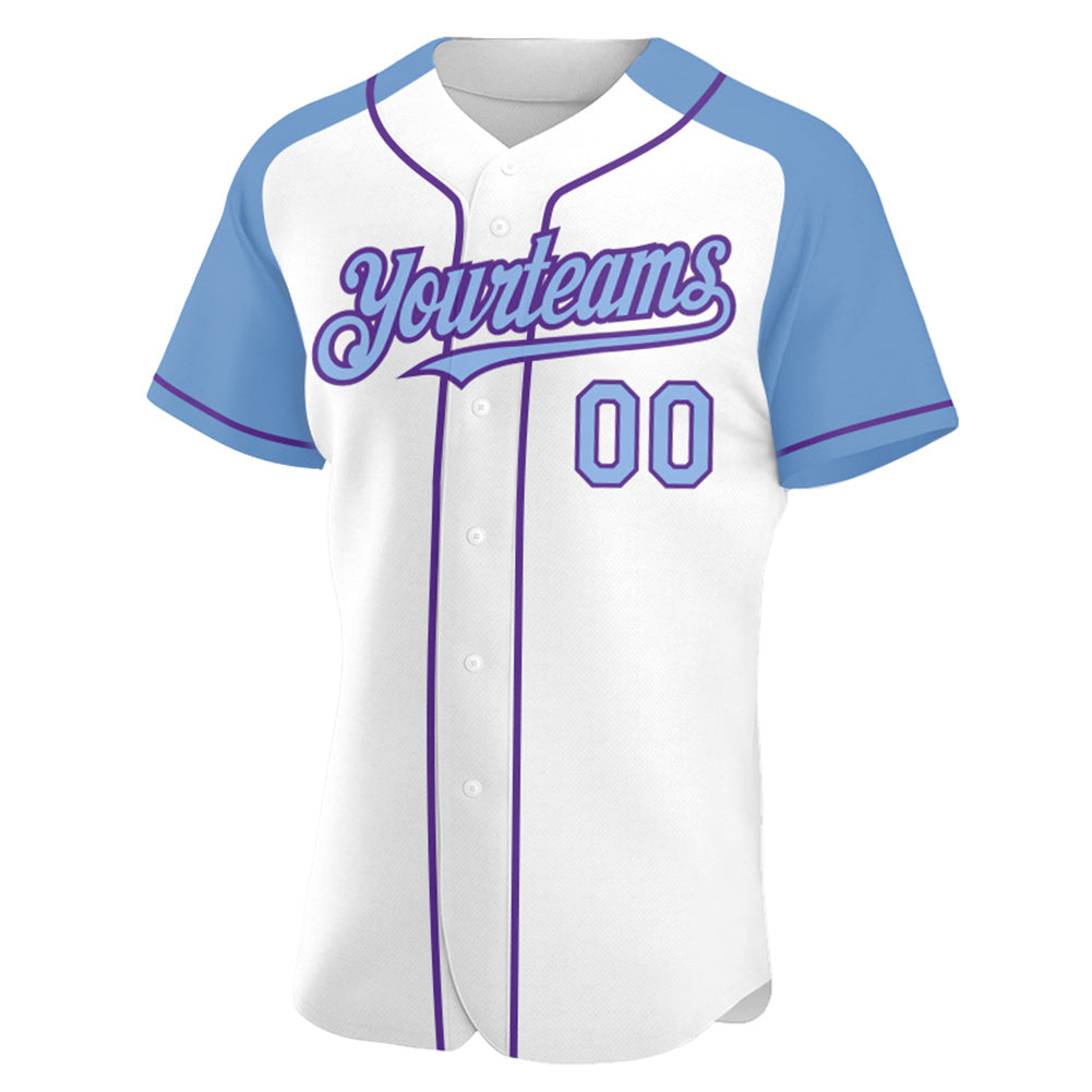 Custom White Light Blue-Purple Authentic Raglan Sleeves Baseball Jersey - Sky-Custom