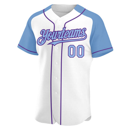 Custom White Light Blue-Purple Authentic Raglan Sleeves Baseball Jersey - Sky-Custom