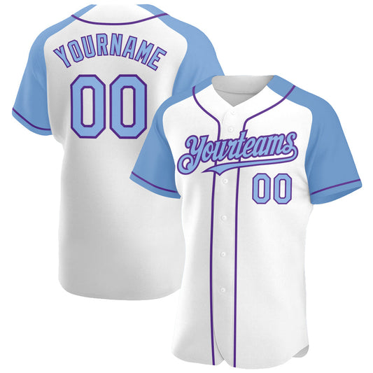 Custom White Light Blue-Purple Authentic Raglan Sleeves Baseball Jersey - Sky-Custom
