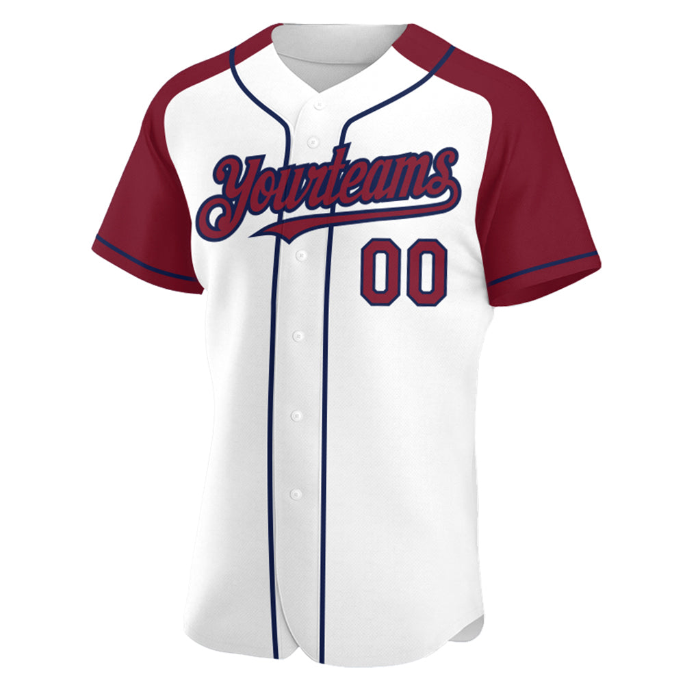 Custom White Crimson-Navy Authentic Raglan Sleeves Baseball Jersey - Sky-Custom