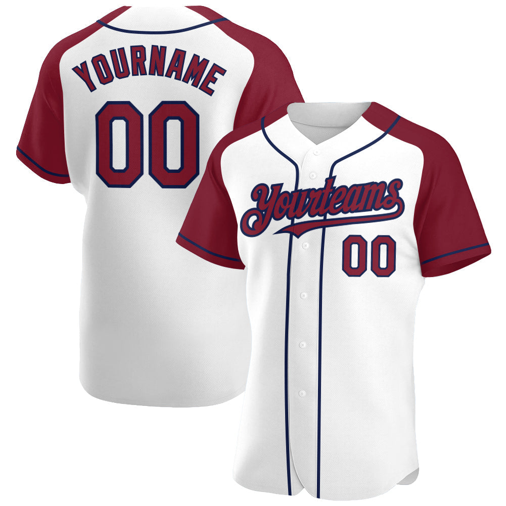Custom White Crimson-Navy Authentic Raglan Sleeves Baseball Jersey - Sky-Custom