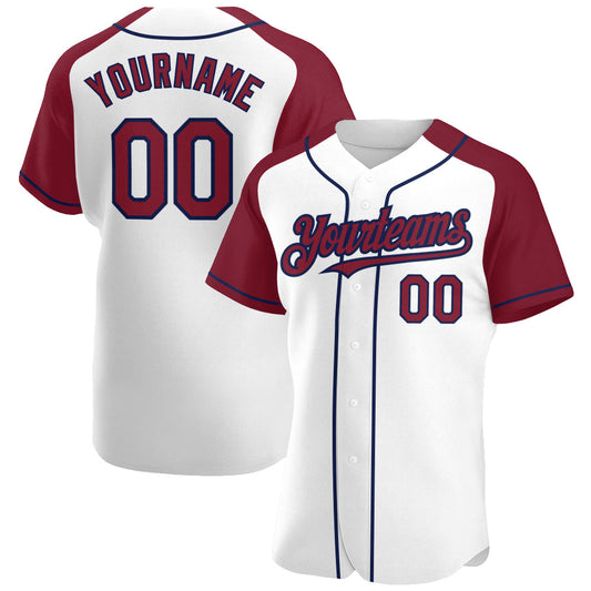 Custom White Crimson-Navy Authentic Raglan Sleeves Baseball Jersey - Sky-Custom