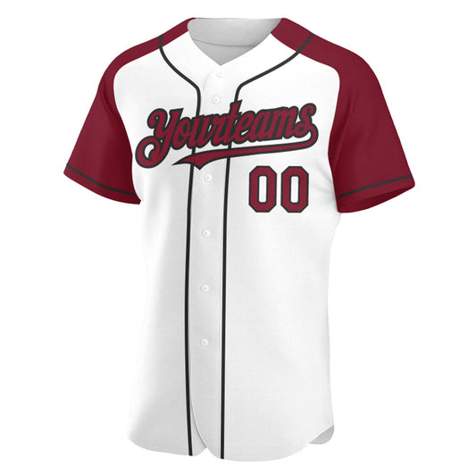 Custom White Crimson-Black Authentic Raglan Sleeves Baseball Jersey - Sky-Custom