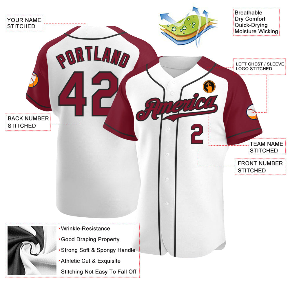 Custom White Crimson-Black Authentic Raglan Sleeves Baseball Jersey - Sky-Custom
