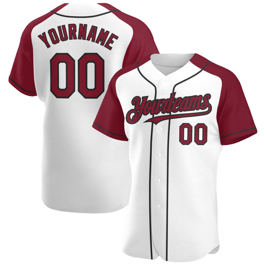Custom White Crimson-Black Authentic Raglan Sleeves Baseball Jersey - Sky-Custom