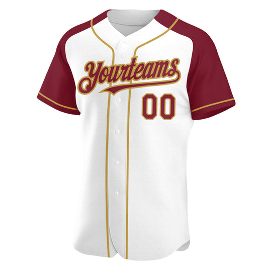 Custom White Crimson-Old Gold Authentic Raglan Sleeves Baseball Jersey - Sky-Custom