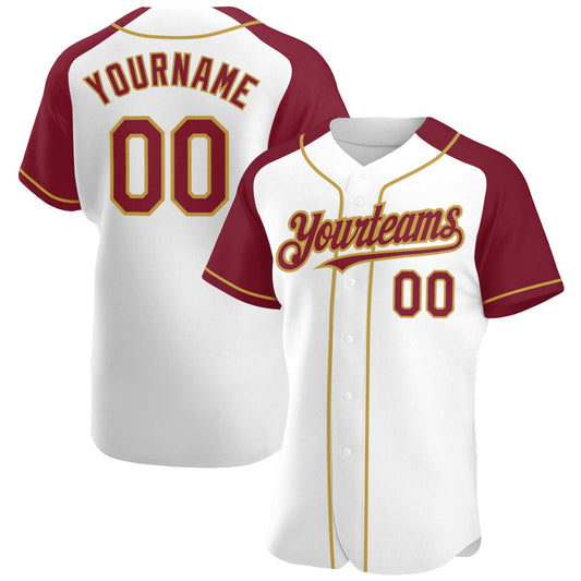 Custom White Crimson-Old Gold Authentic Raglan Sleeves Baseball Jersey - Sky-Custom