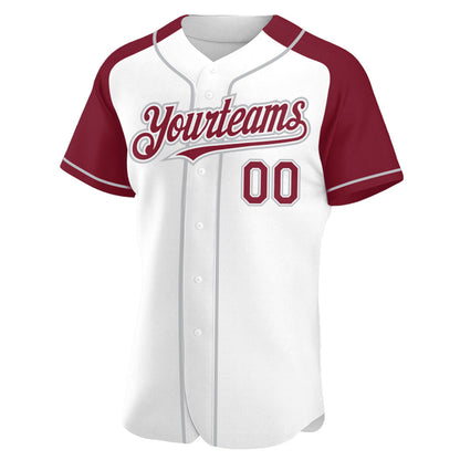 Custom White Crimson-Gray Authentic Raglan Sleeves Baseball Jersey - Sky-Custom