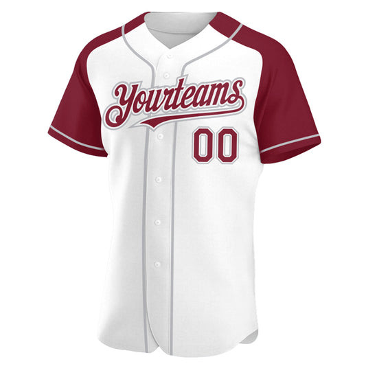 Custom White Crimson-Gray Authentic Raglan Sleeves Baseball Jersey - Sky-Custom