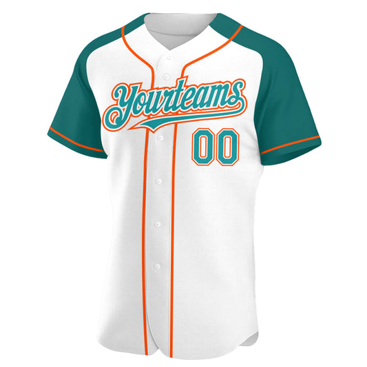 Custom White Teal-Orange Authentic Raglan Sleeves Baseball Jersey - Sky-Custom
