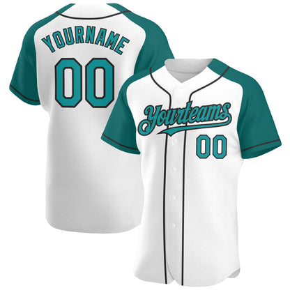 Custom White Teal-Black Authentic Raglan Sleeves Baseball Jersey - Sky-Custom