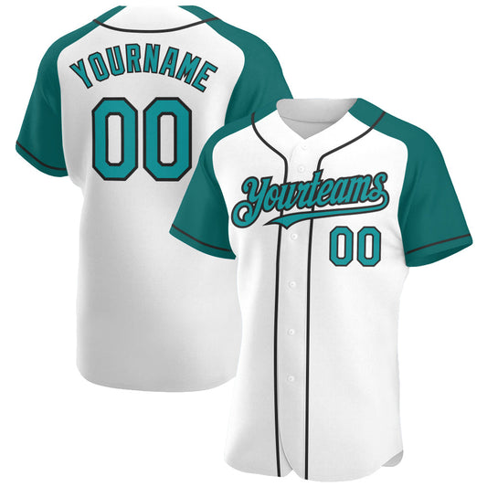 Custom White Teal-Black Authentic Raglan Sleeves Baseball Jersey - Sky-Custom