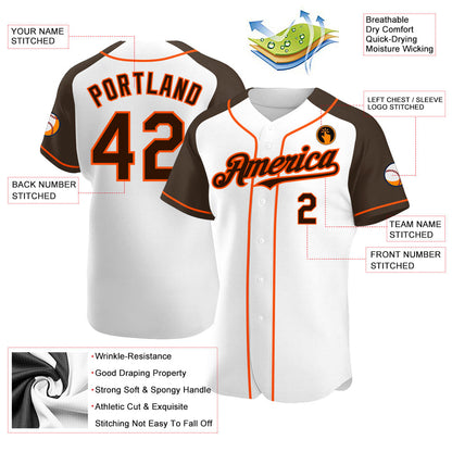 Custom White Brown-Orange Authentic Raglan Sleeves Baseball Jersey - Sky-Custom