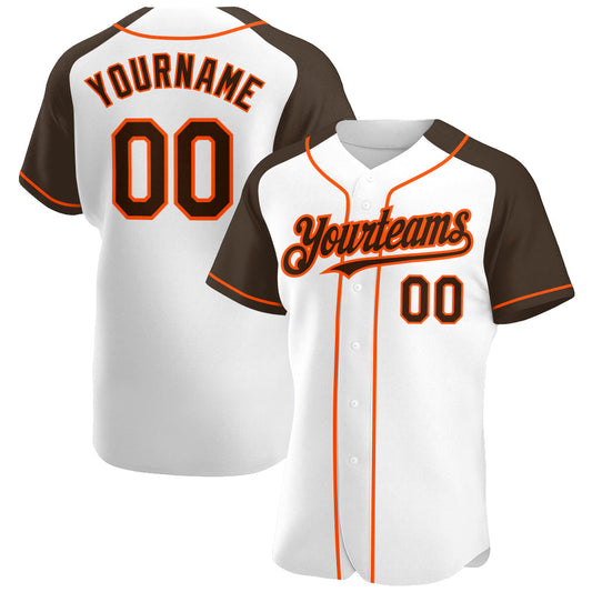 Custom White Brown-Orange Authentic Raglan Sleeves Baseball Jersey - Sky-Custom