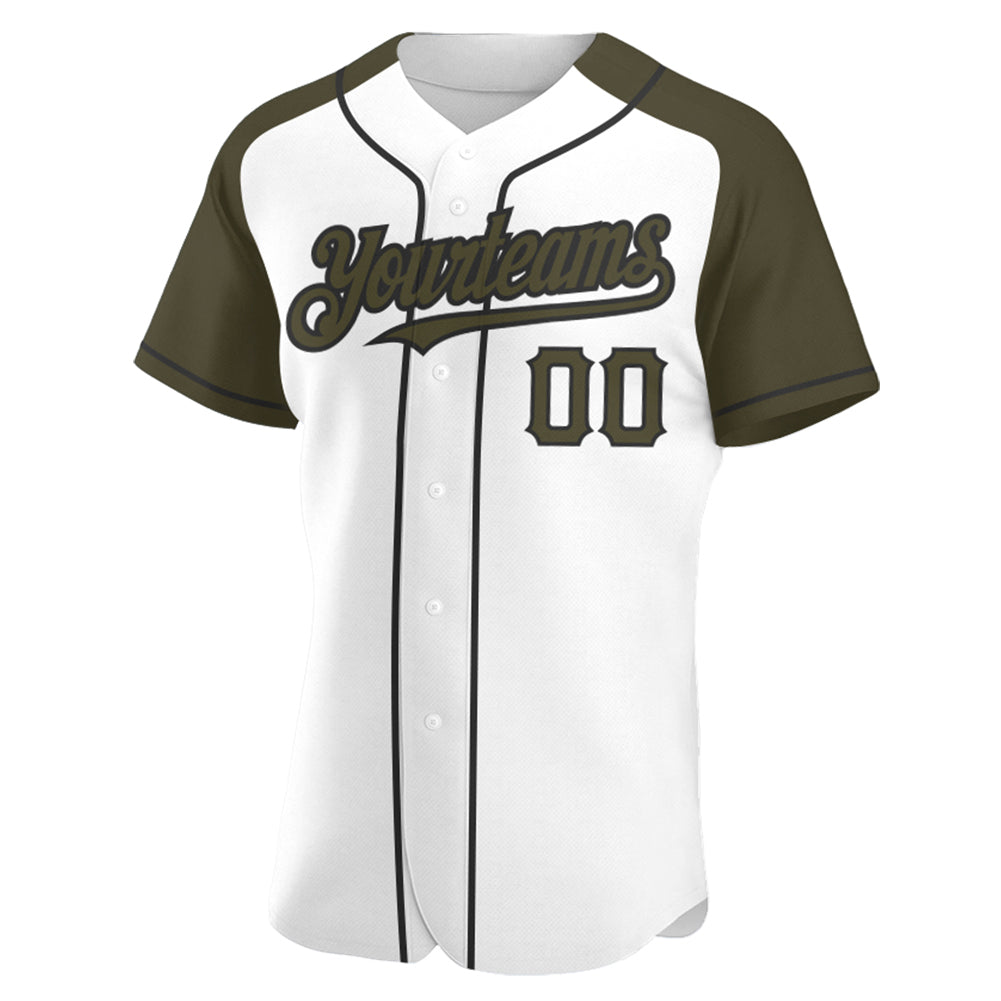 Custom White Olive-Black Authentic Raglan Sleeves Baseball Jersey - Sky-Custom