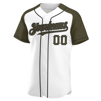 Custom White Olive-Black Authentic Raglan Sleeves Baseball Jersey - Sky-Custom