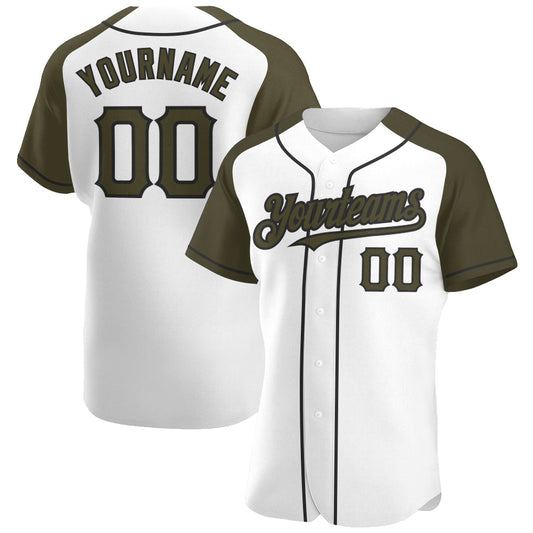 Custom White Olive-Black Authentic Raglan Sleeves Baseball Jersey - Sky-Custom