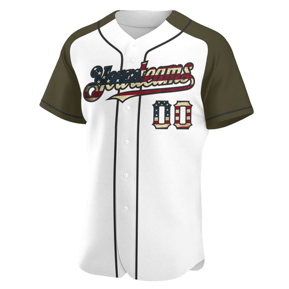 Custom White Vintage USA Flag-Black Authentic Raglan Sleeves Baseball Jersey - Sky-Custom