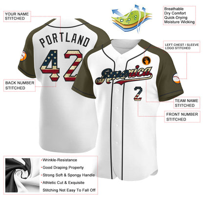 Custom White Vintage USA Flag-Black Authentic Raglan Sleeves Baseball Jersey - Sky-Custom