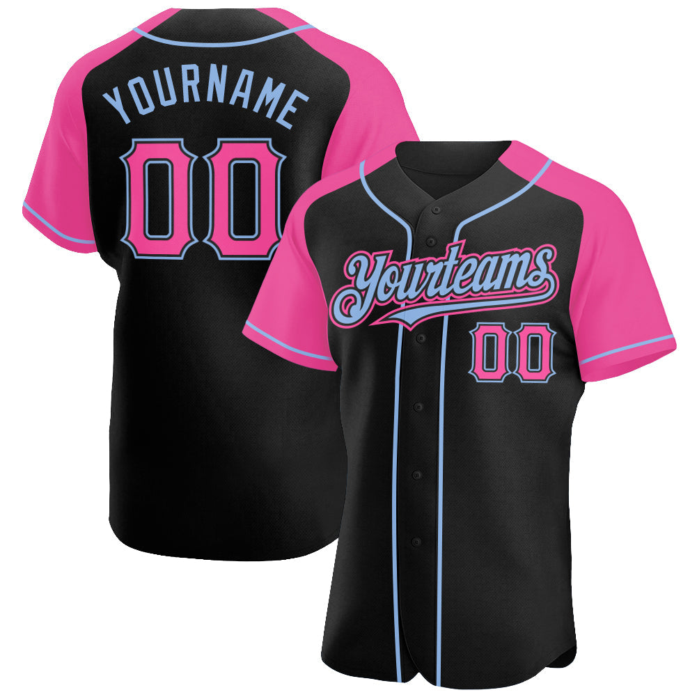 Custom Black Pink-Light Blue Authentic Raglan Sleeves Baseball Jersey - Sky-Custom