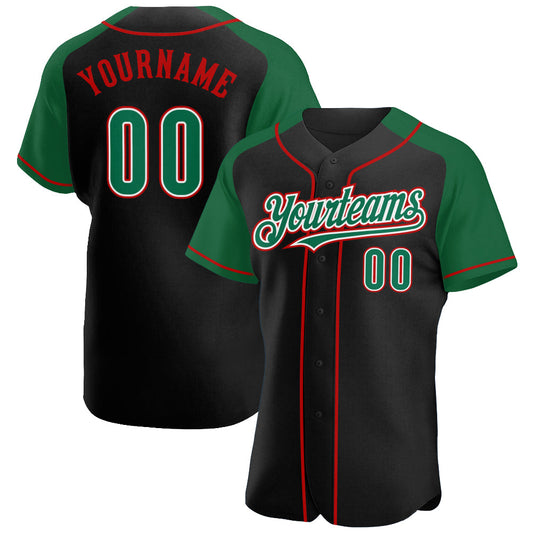 Custom Black Kelly Green-Red Authentic Raglan Sleeves Baseball Jersey - Sky-Custom