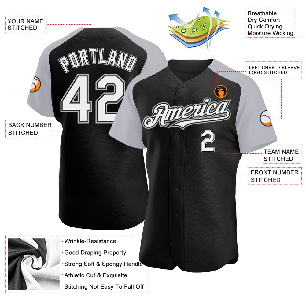 Custom Black White-Gray Authentic Raglan Sleeves Baseball Jersey - Sky-Custom