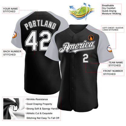 Custom Black White-Gray Authentic Raglan Sleeves Baseball Jersey - Sky-Custom