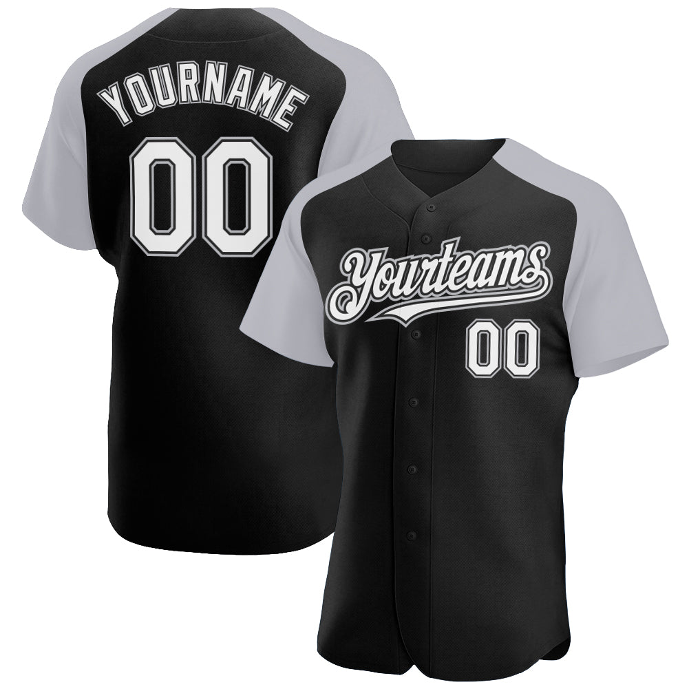 Custom Black White-Gray Authentic Raglan Sleeves Baseball Jersey - Sky-Custom