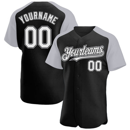 Custom Black White-Gray Authentic Raglan Sleeves Baseball Jersey - Sky-Custom