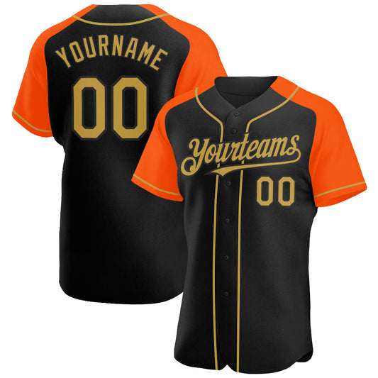 Custom Black Old Gold-Orange Authentic Raglan Sleeves Baseball Jersey - Sky-Custom