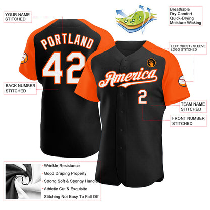 Custom Black White-Orange Authentic Raglan Sleeves Baseball Jersey - Sky-Custom