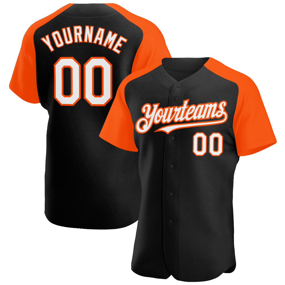 Custom Black White-Orange Authentic Raglan Sleeves Baseball Jersey - Sky-Custom