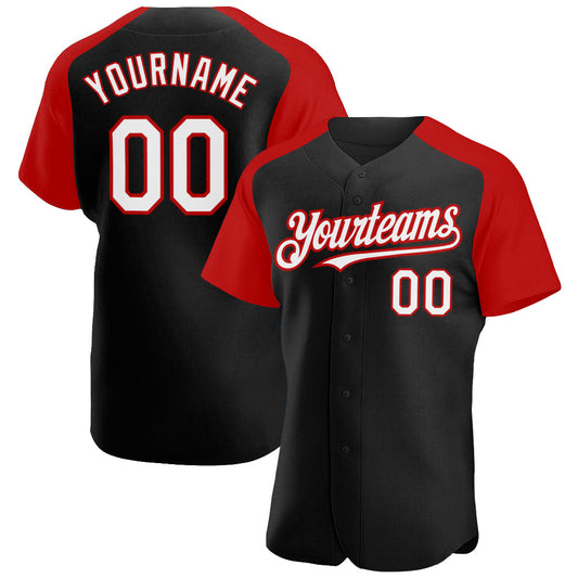 Custom Black White-Red Authentic Raglan Sleeves Baseball Jersey - Sky-Custom
