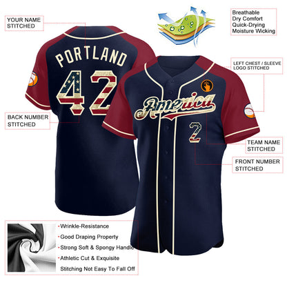 Custom Navy Vintage USA Flag Crimson-Cream Authentic Raglan Sleeves Baseball Jersey - Sky-Custom