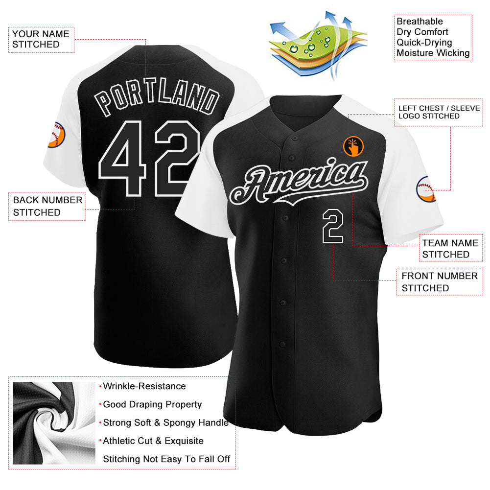 Custom Black White Authentic Raglan Sleeves Baseball Jersey - Sky-Custom