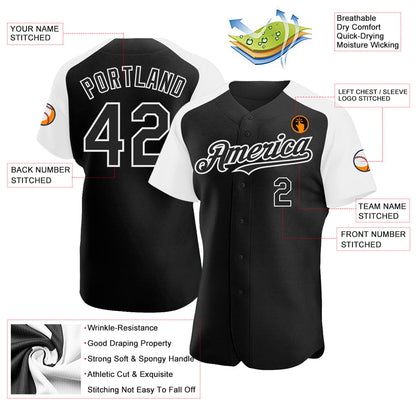 Custom Black White Authentic Raglan Sleeves Baseball Jersey - Sky-Custom