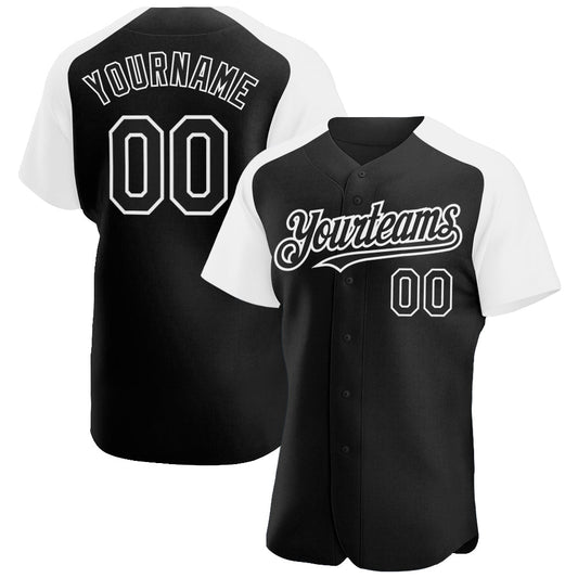 Custom Black White Authentic Raglan Sleeves Baseball Jersey - Sky-Custom