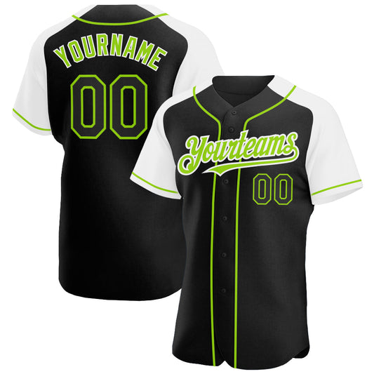 Custom Black White-Neon Green Authentic Raglan Sleeves Baseball Jersey - Sky-Custom