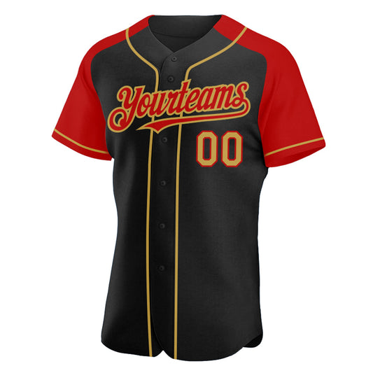 Custom Black Old Gold-Red Authentic Raglan Sleeves Baseball Jersey - Sky-Custom