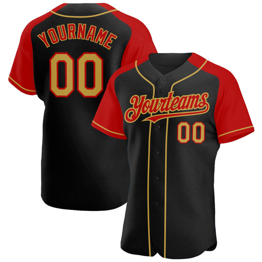Custom Black Old Gold-Red Authentic Raglan Sleeves Baseball Jersey - Sky-Custom