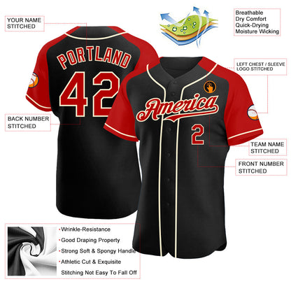 Custom Black Red-Cream Authentic Raglan Sleeves Baseball Jersey - Sky-Custom