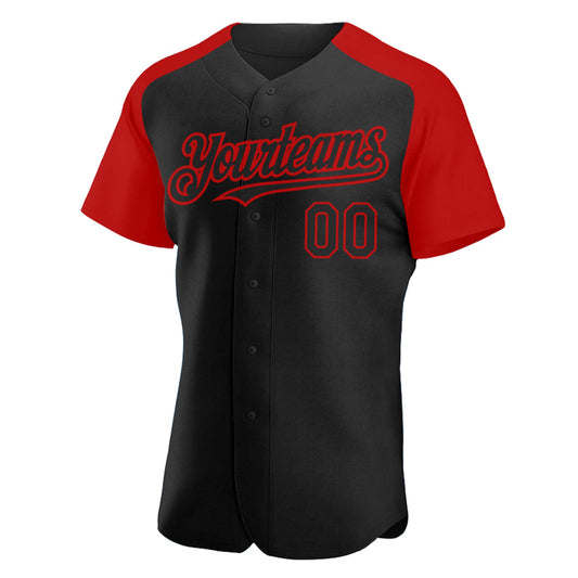 Custom Black Red Authentic Raglan Sleeves Baseball Jersey - Sky-Custom