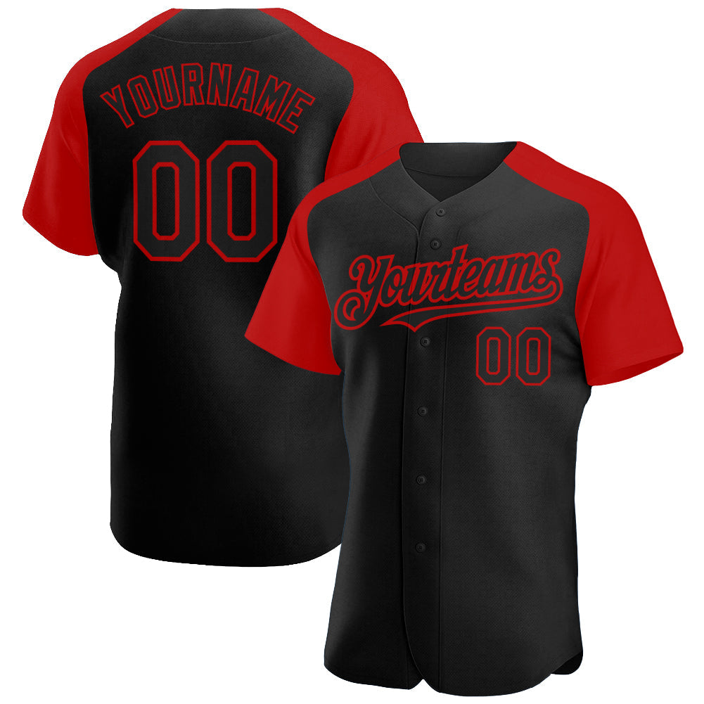 Custom Black Red Authentic Raglan Sleeves Baseball Jersey - Sky-Custom